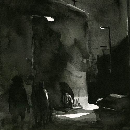 Coutts - Night Drawing, gouache
